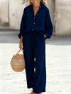 Polyester Imitated Cotton And Linen Loose Long-Sleeved Top Suit Women
