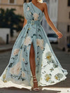 Polyester Digital Print Sleeveless Vest Belt Dress Long Dress