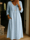 Long-Sleeved Cotton And Linen Buttoned Women's Long Dress