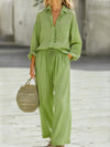 Polyester Imitated Cotton And Linen Loose Long-Sleeved Top Suit Women