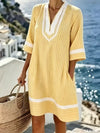 Polyester V-Neck Print Loose Beach Dress Short-Sleeved