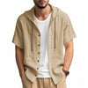 Casual Linen Hooded Shirt Solid Color Breathable Cotton And Linen Short-sleeved shirt