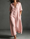 Polyester and Cotton Women's Clothing Dress Spring And Summer New Cotton And Linen Simple And Elegant Pure Color Short-Sleeved Lapel Dress