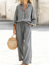Polyester Imitated Cotton And Linen Loose Long-Sleeved Top Suit Women