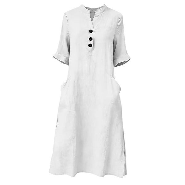 Cotton And Linen Single-Breasted Dress