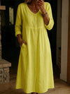 Long-Sleeved Cotton And Linen Buttoned Women's Long Dress