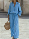 Polyester Imitated Cotton And Linen Loose Long-Sleeved Top Suit Women