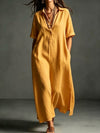 Polyester and Cotton Women's Clothing Dress Spring And Summer New Cotton And Linen Simple And Elegant Pure Color Short-Sleeved Lapel Dress