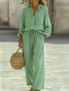 Polyester Imitated Cotton And Linen Loose Long-Sleeved Top Suit Women