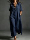 Polyester and Cotton Women's Clothing Dress Spring And Summer New Cotton And Linen Simple And Elegant Pure Color Short-Sleeved Lapel Dress