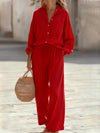 Polyester Imitated Cotton And Linen Loose Long-Sleeved Top Suit Women