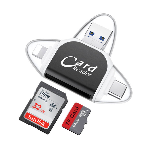 Plug And Play Suitable For Apple Android Mobile Phone Multi-Function Card Reader Four-in-one Multi-function TF Card SD Card