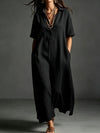 Polyester and Cotton Women's Clothing Dress Spring And Summer New Cotton And Linen Simple And Elegant Pure Color Short-Sleeved Lapel Dress