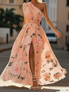 Polyester Digital Print Sleeveless Vest Belt Dress Long Dress