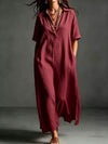 Polyester and Cotton Women's Clothing Dress Spring And Summer New Cotton And Linen Simple And Elegant Pure Color Short-Sleeved Lapel Dress