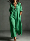 Polyester and Cotton Women's Clothing Dress Spring And Summer New Cotton And Linen Simple And Elegant Pure Color Short-Sleeved Lapel Dress