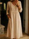 Long-Sleeved Cotton And Linen Buttoned Women's Long Dress