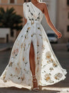 Polyester Digital Print Sleeveless Vest Belt Dress Long Dress