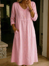 Long-Sleeved Cotton And Linen Buttoned Women's Long Dress