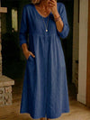 Long-Sleeved Cotton And Linen Buttoned Women's Long Dress