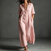 Polyester and Cotton Women's Clothing Dress Spring And Summer New Cotton And Linen Simple And Elegant Pure Color Short-Sleeved Lapel Dress