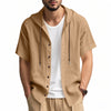Casual Linen Hooded Shirt Solid Color Breathable Cotton And Linen Short-sleeved shirt
