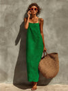 Cotton And Linen Suspender Long Women's Dress