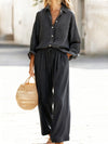 Polyester Imitated Cotton And Linen Loose Long-Sleeved Top Suit Women
