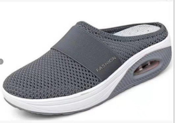 Slip-On Toe Mesh Thick-Soled Slippers For Women Wedge-Heeled Slippers For Women