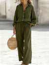 Polyester Imitated Cotton And Linen Loose Long-Sleeved Top Suit Women