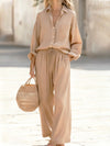 Polyester Imitated Cotton And Linen Loose Long-Sleeved Top Suit Women