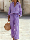 Polyester Imitated Cotton And Linen Loose Long-Sleeved Top Suit Women