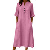 Cotton And Linen Single-Breasted Dress