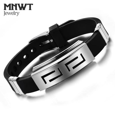 MNWT 2018 Men's Black Bracelet PU Leather Fashion Punk Silicone